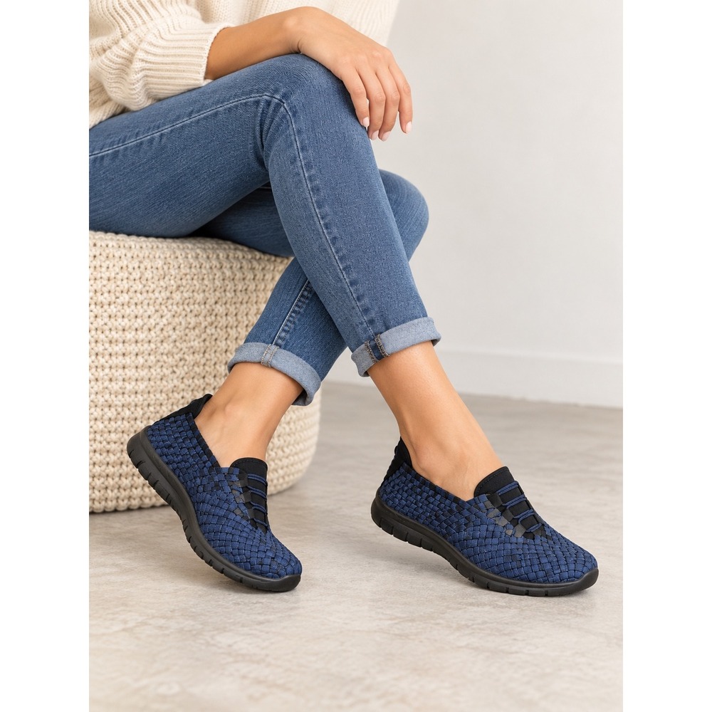 Bernie Mev Woven Slip On Sneakers Navy Blue Elastic Walking Shoes EU 33